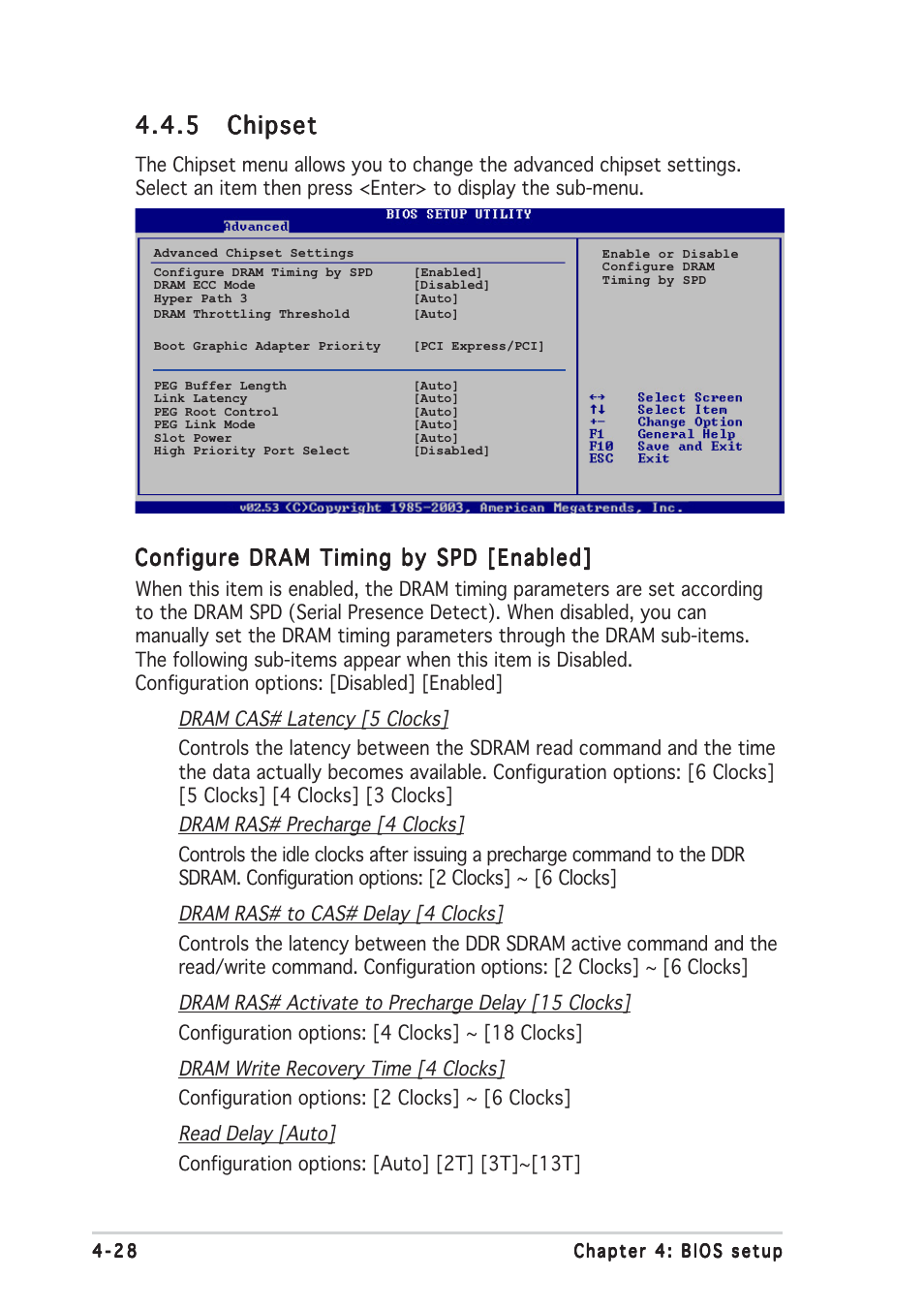 5 chipset chipset chipset chipset chipset, Configure dram timing by spd [enabled | Asus P5W64 WS Professional User Manual | Page 102 / 170