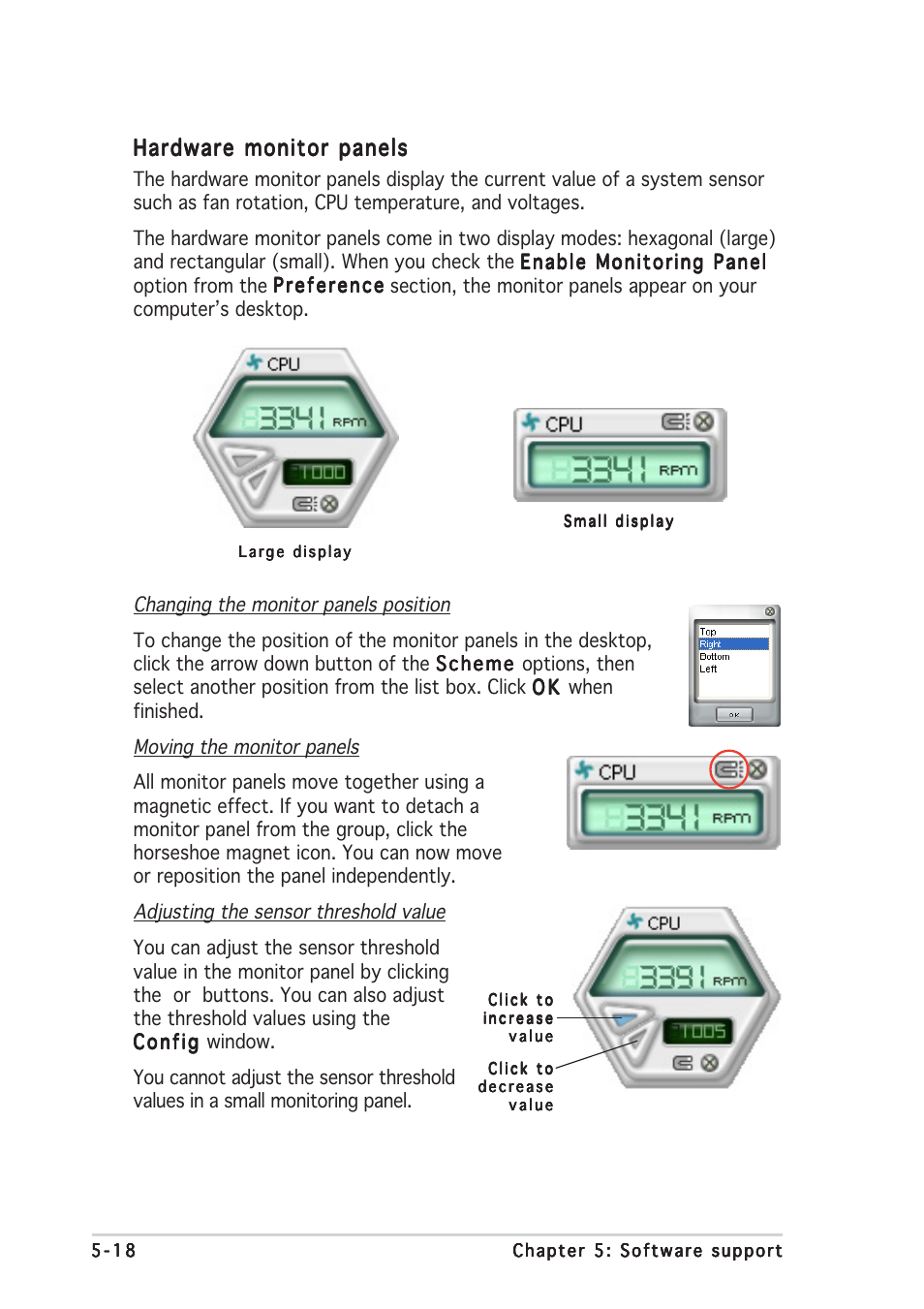 Hardware monitor panels | Asus P5W64 WS Professional User Manual | Page 141 / 170