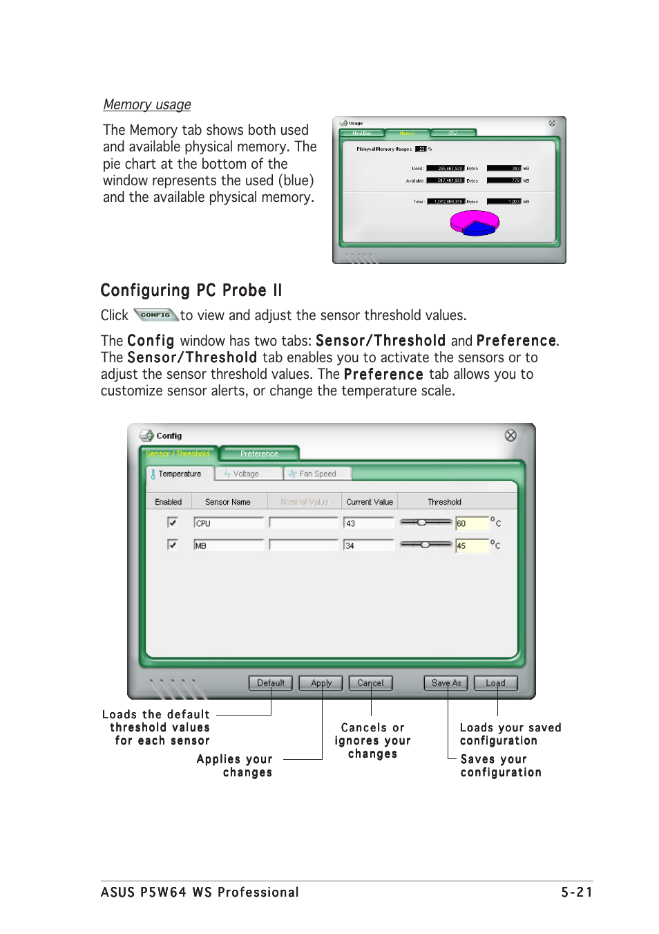 Configuring pc probe ii | Asus P5W64 WS Professional User Manual | Page 144 / 170