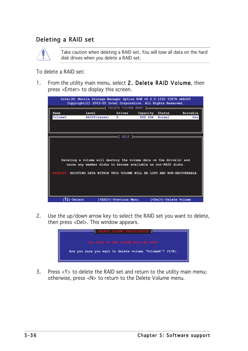 Deleting a raid set | Asus P5W64 WS Professional User Manual | Page 160 / 170