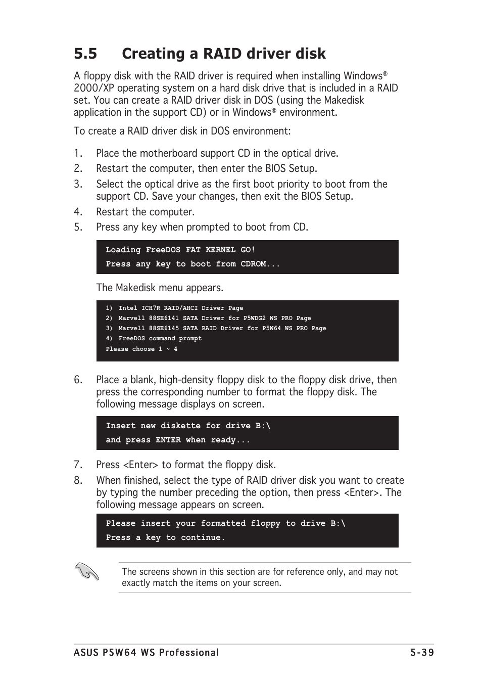 5 creating a raid driver disk | Asus P5W64 WS Professional User Manual | Page 163 / 170