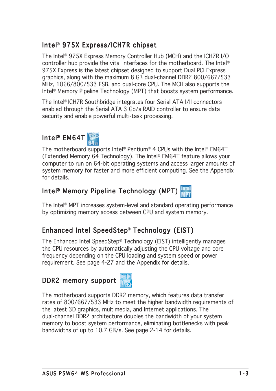 Asus P5W64 WS Professional User Manual | Page 19 / 170