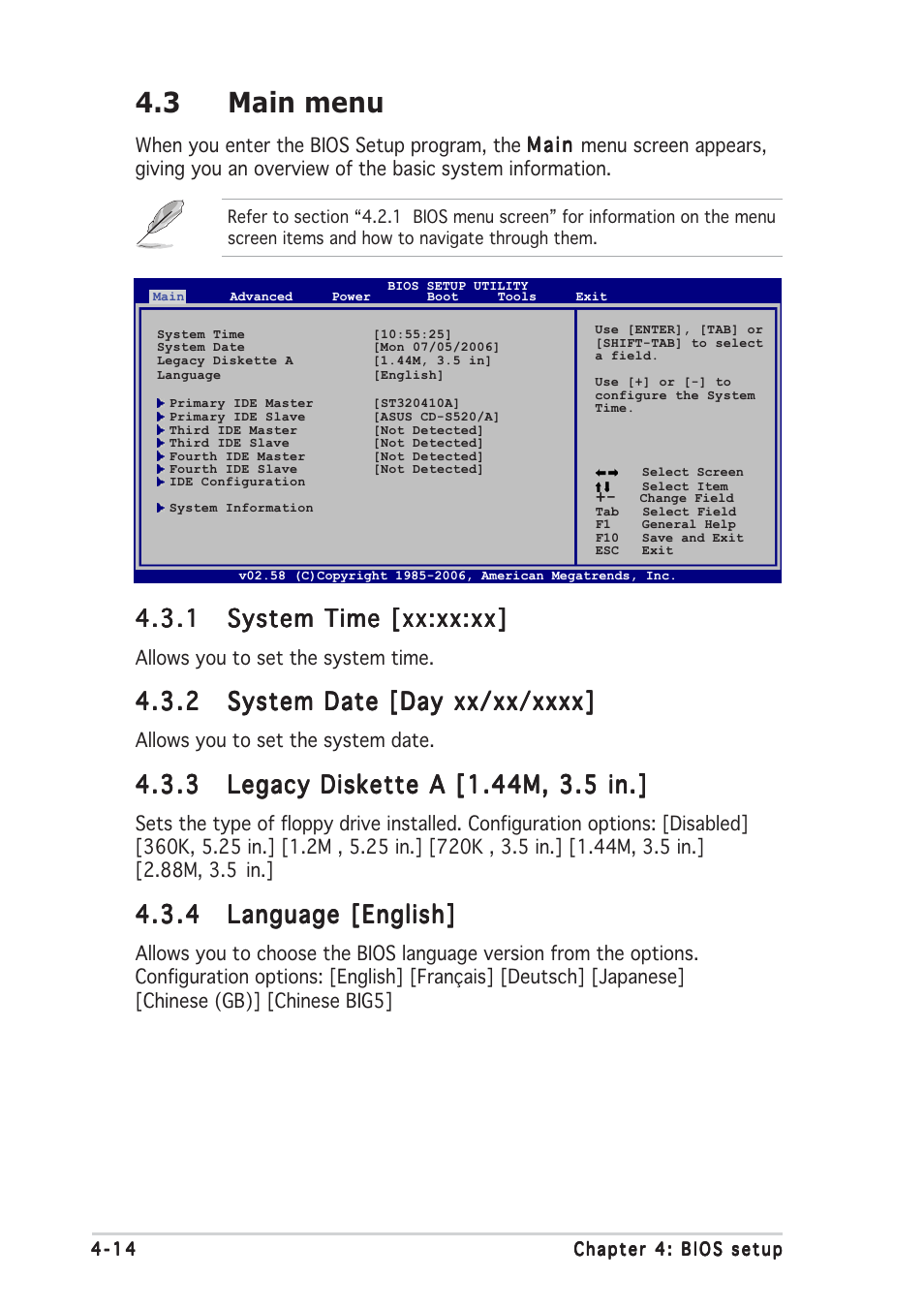 3 main menu | Asus P5W64 WS Professional User Manual | Page 88 / 170