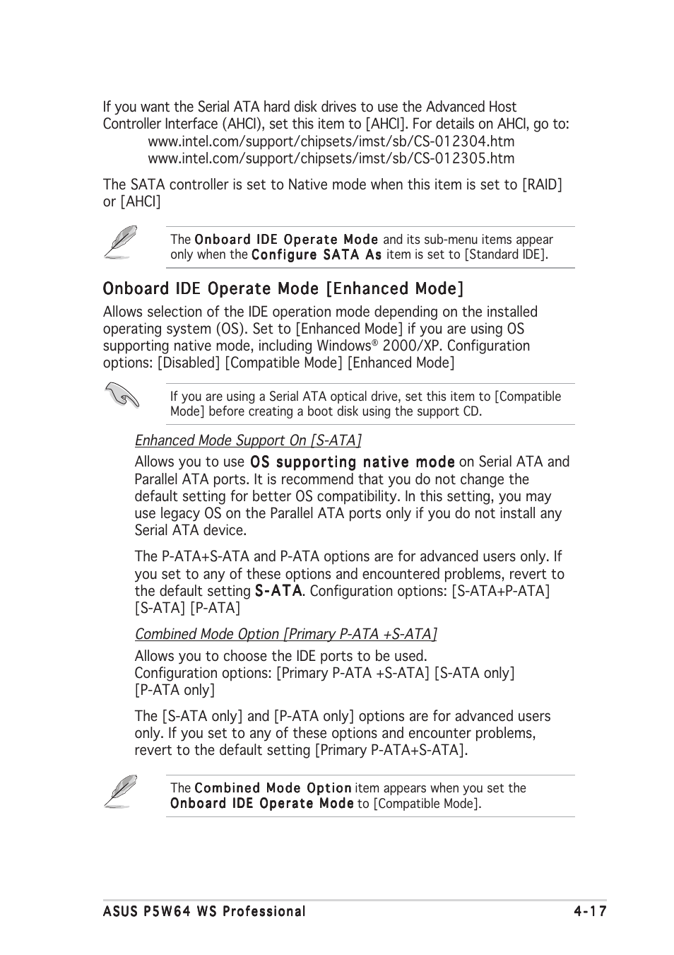 Onboard ide operate mode [enhanced mode | Asus P5W64 WS Professional User Manual | Page 91 / 170