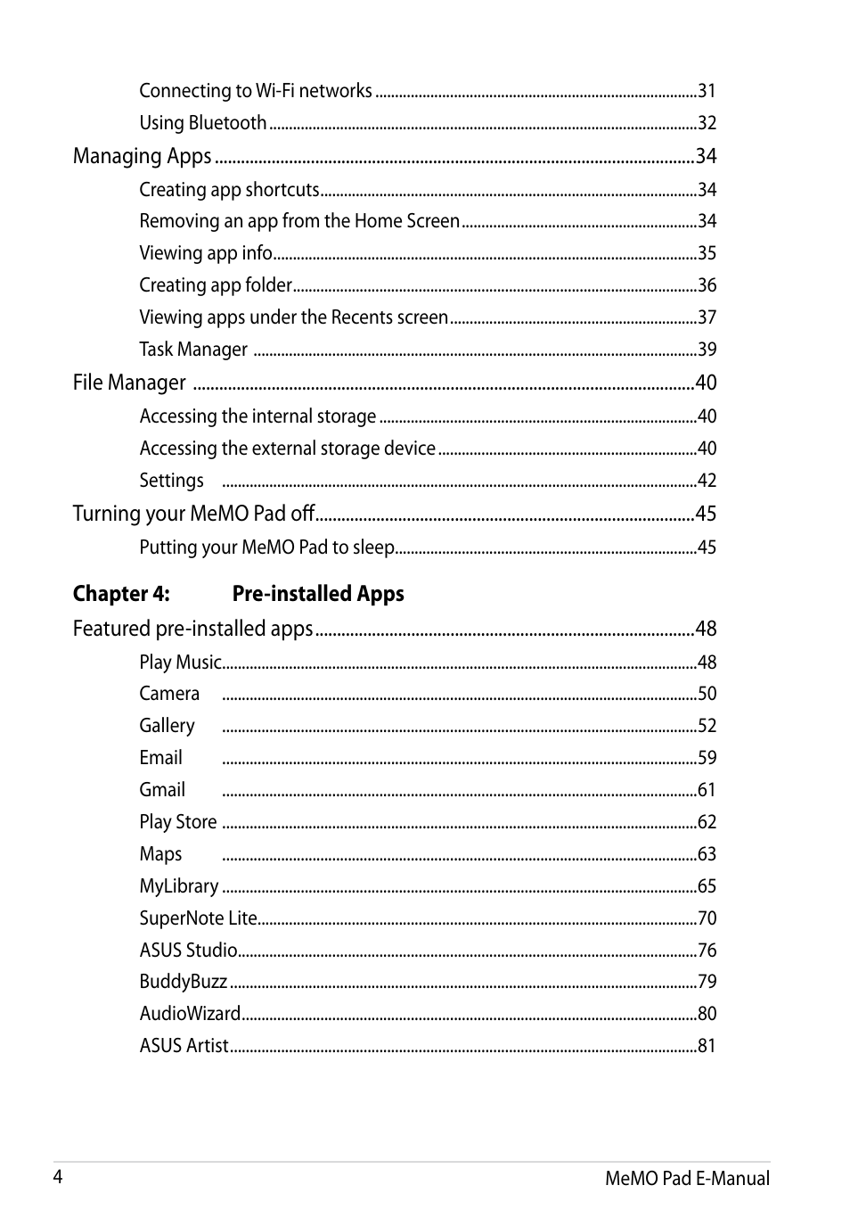 Asus MeMO Pad HD 7 User Manual | Page 4 / 106