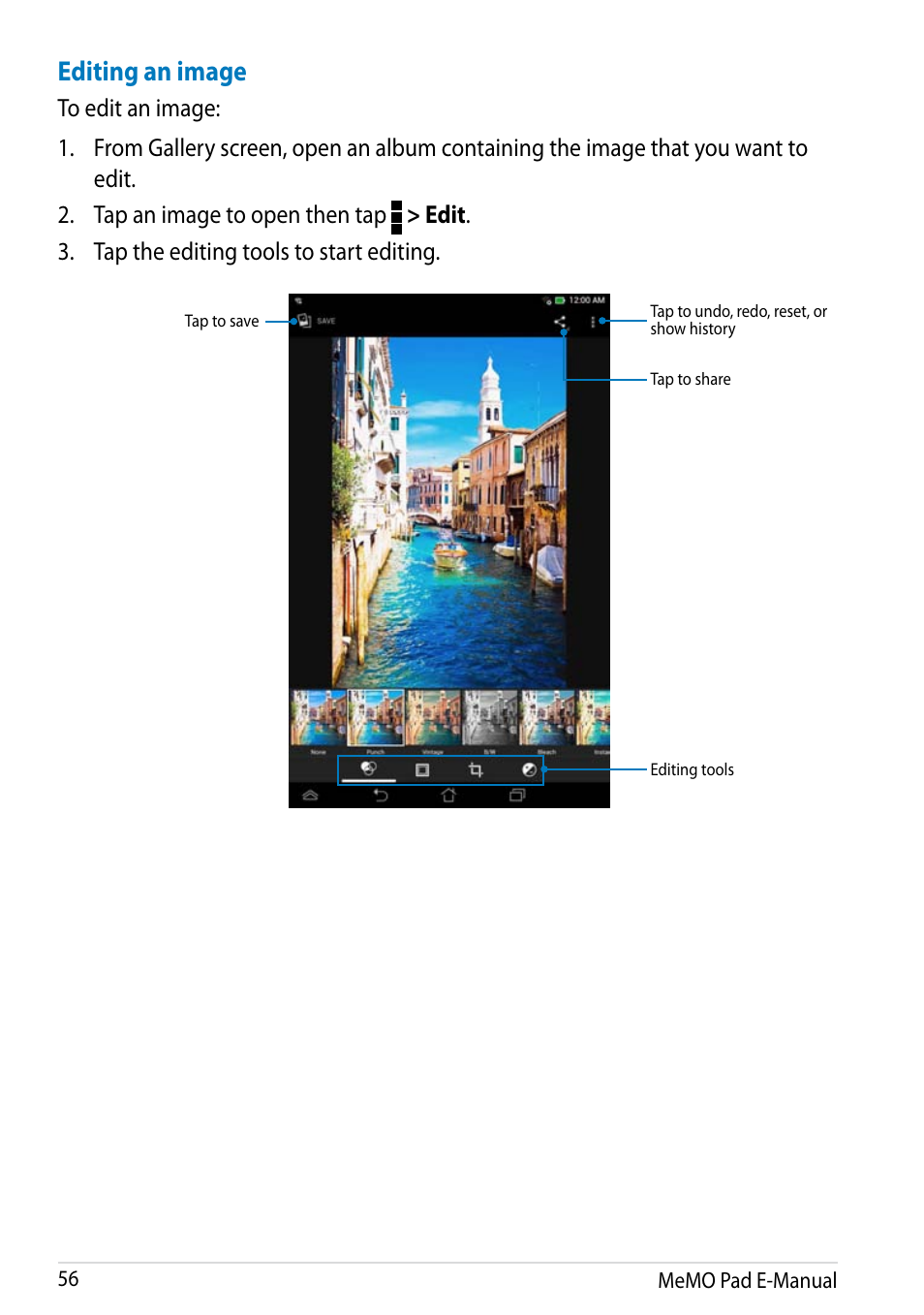 Editing an image | Asus MeMO Pad HD 7 User Manual | Page 56 / 106