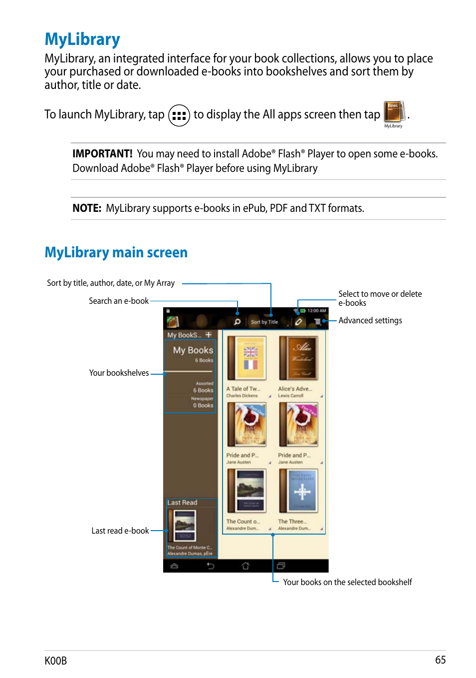 Mylibrary, Mylibrary main screen | Asus MeMO Pad HD 7 User Manual | Page 65 / 106