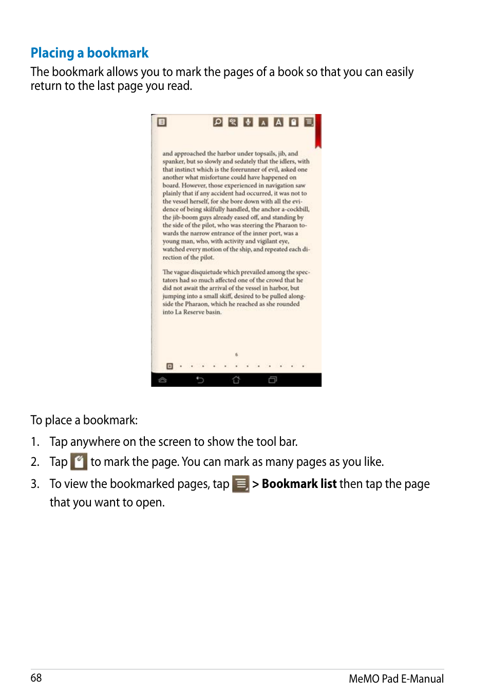 Placing a bookmark | Asus MeMO Pad HD 7 User Manual | Page 68 / 106