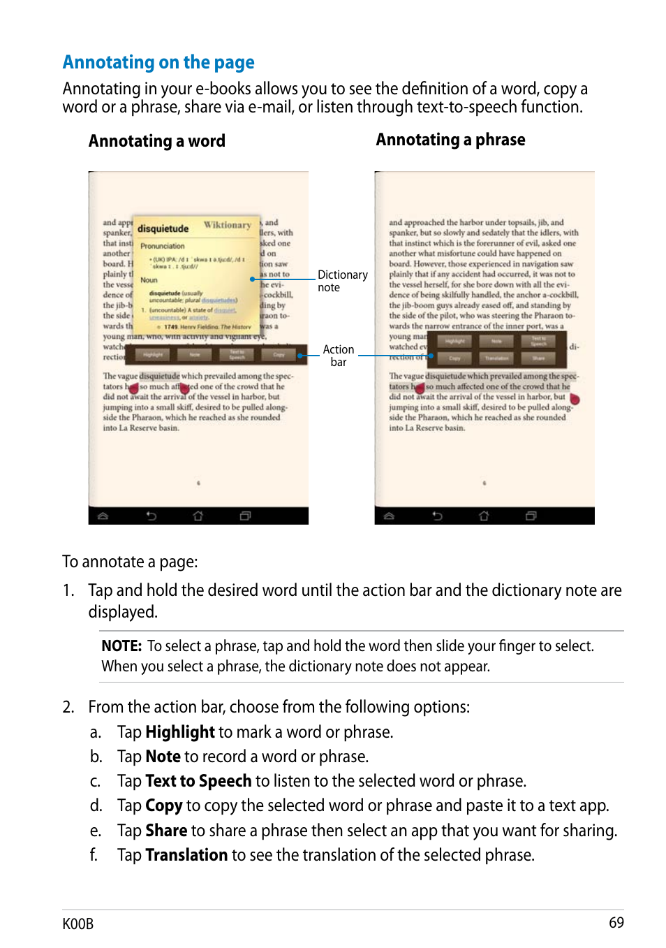 Annotating on the page | Asus MeMO Pad HD 7 User Manual | Page 69 / 106