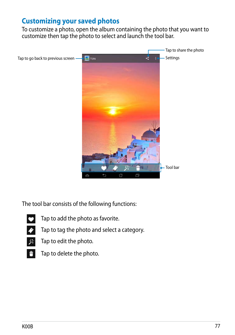 Customizing your saved photos | Asus MeMO Pad HD 7 User Manual | Page 77 / 106