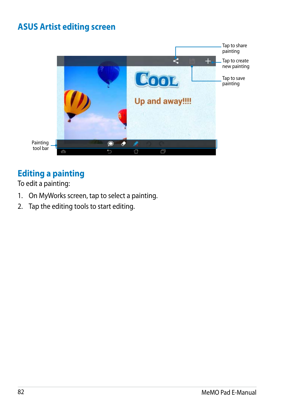 Asus artist editing screen editing a painting | Asus MeMO Pad HD 7 User Manual | Page 82 / 106