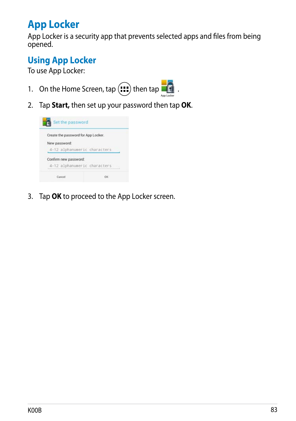 App locker, Using app locker | Asus MeMO Pad HD 7 User Manual | Page 83 / 106