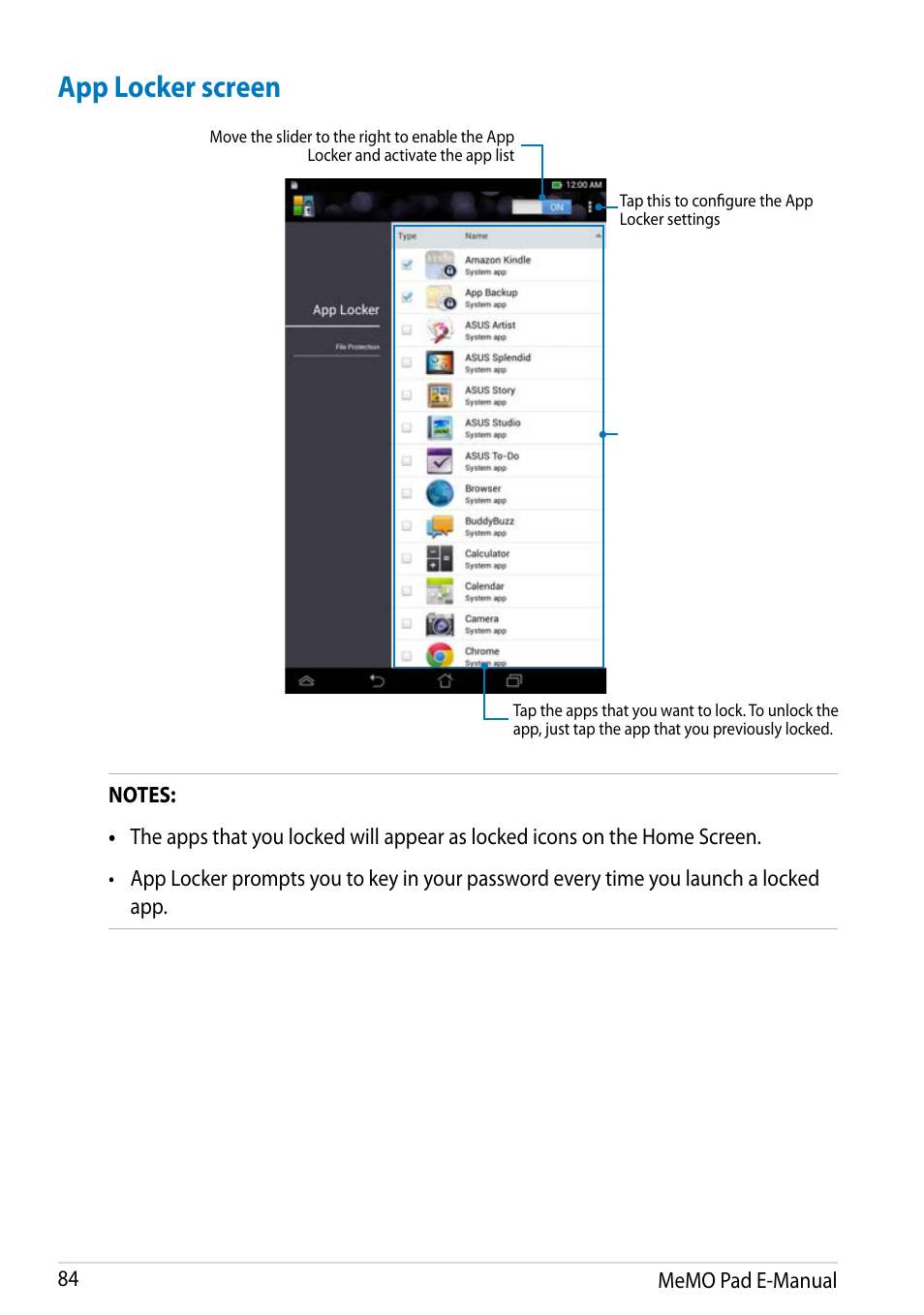 App locker screen | Asus MeMO Pad HD 7 User Manual | Page 84 / 106