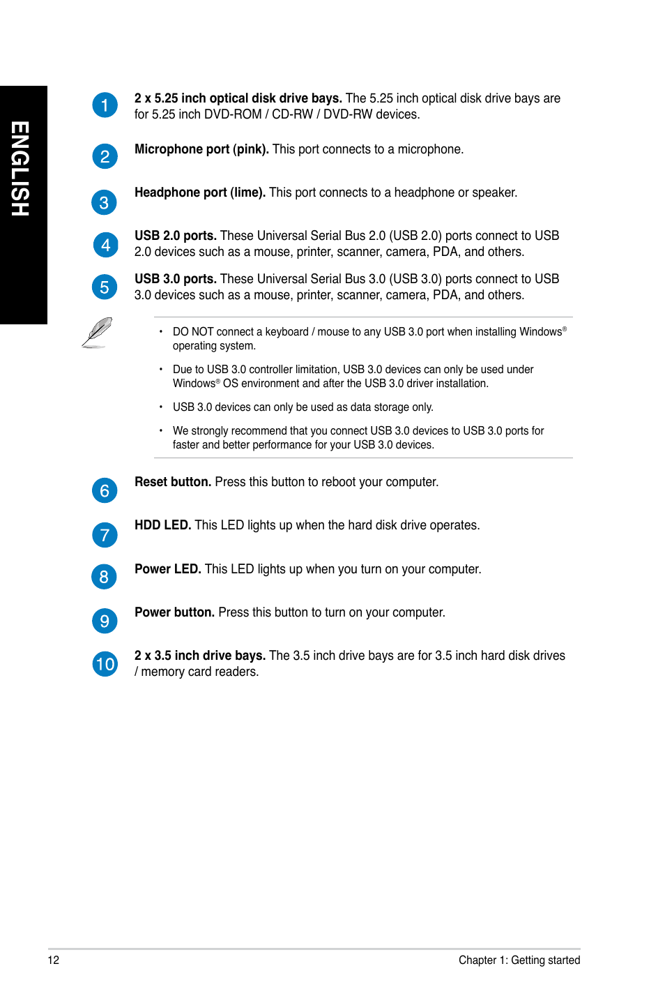 En gl is h en gl is h en gl is h en gl is h | Asus BP1AD User Manual | Page 12 / 87