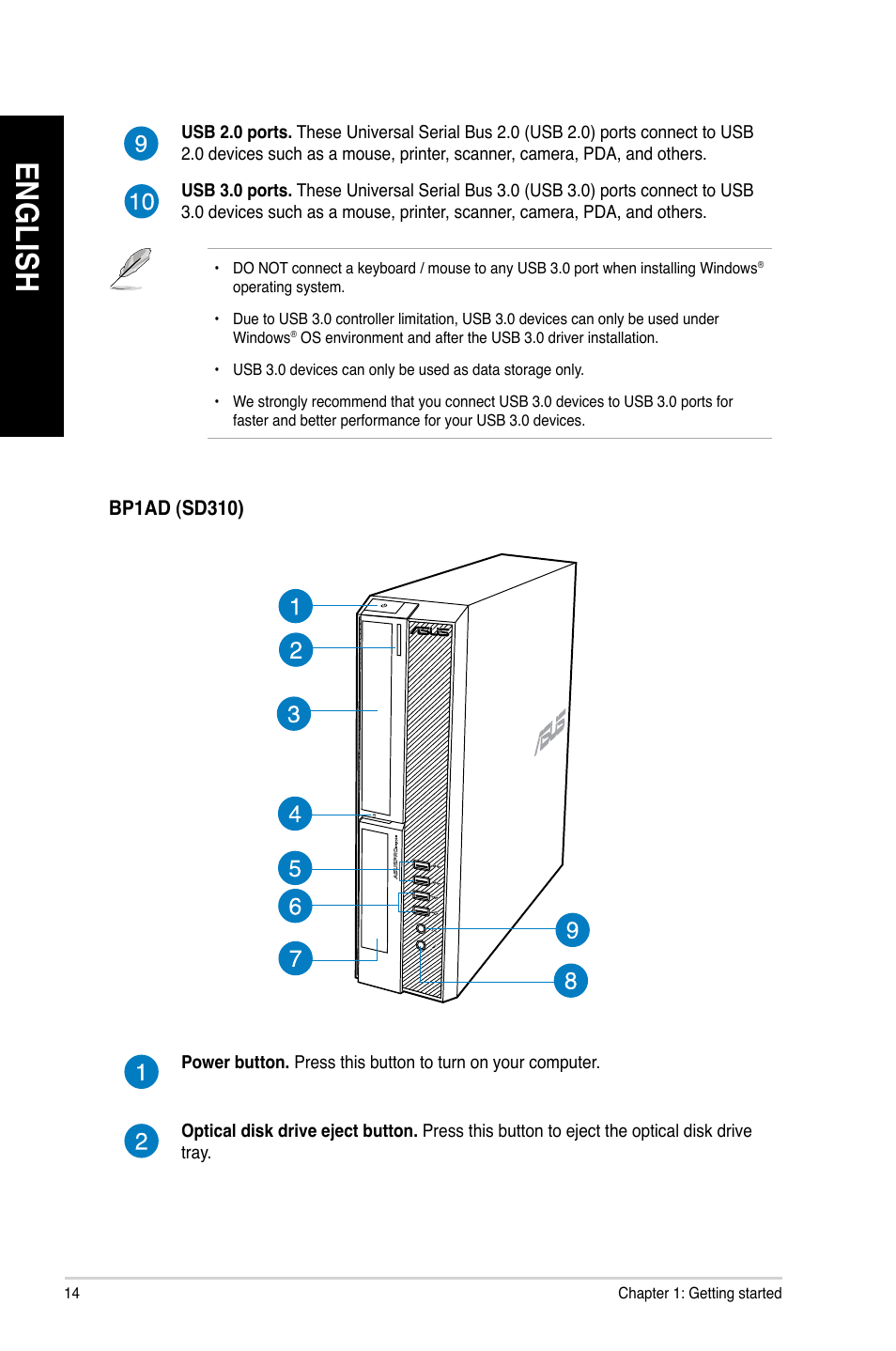 En gl is h en gl is h en gl is h en gl is h | Asus BP1AD User Manual | Page 14 / 87