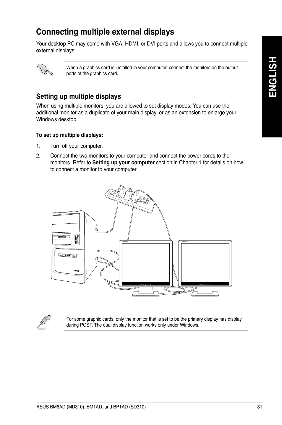 Connecting multiple external displays, En gl is h en gl is h | Asus BP1AD User Manual | Page 31 / 87