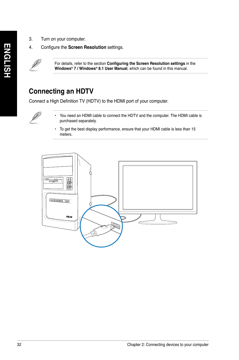 Connecting an hdtv, En gl is h en gl is h | Asus BP1AD User Manual | Page 32 / 87