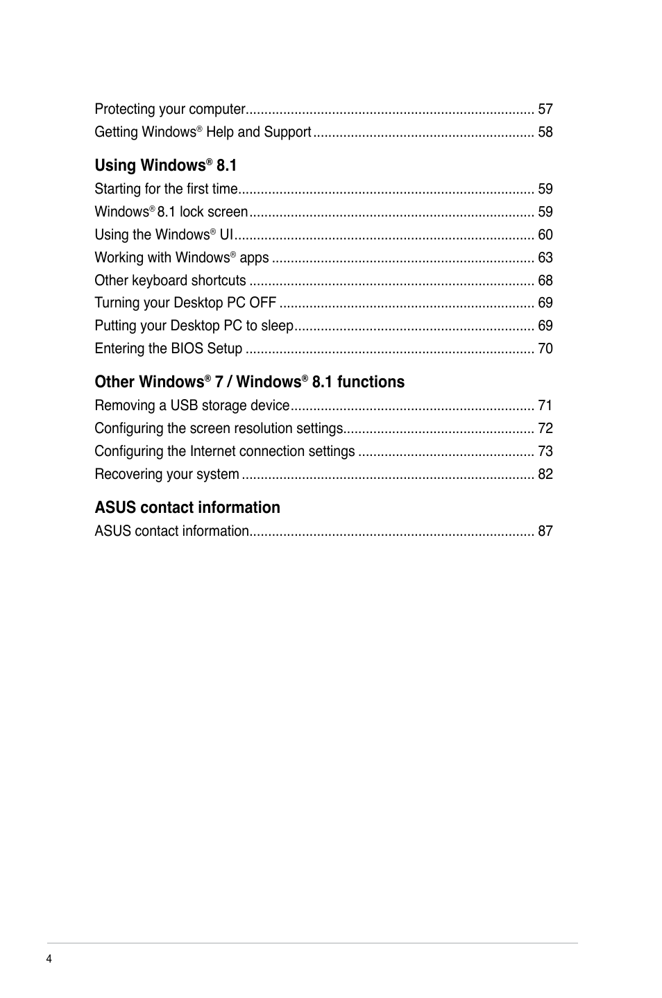 Using windows, Other windows, 7 / windows | 1 functions, Asus contact information | Asus BP1AD User Manual | Page 4 / 87