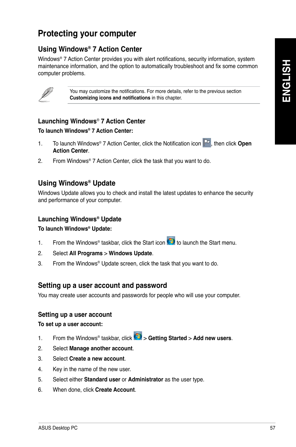 Protecting your computer, En gl is h en gl is h | Asus BP1AD User Manual | Page 57 / 87
