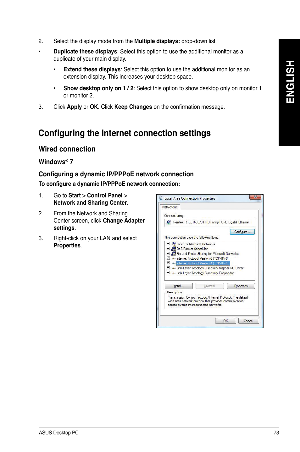 Configuring the internet connection settings, En gl is h en gl is h | Asus BP1AD User Manual | Page 73 / 87