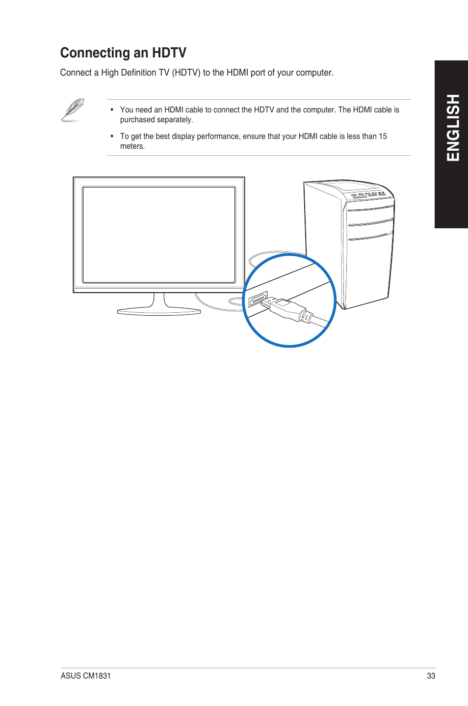 Connecting an hdtv, En g lis h en g li sh | Asus CM1831 User Manual | Page 33 / 208