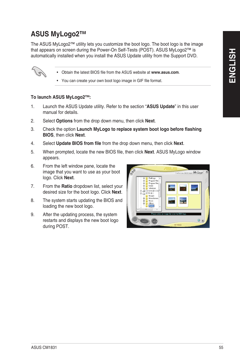 Asus mylogo2, Asus mylogo, En g lis h en g li sh | Asus CM1831 User Manual | Page 55 / 208