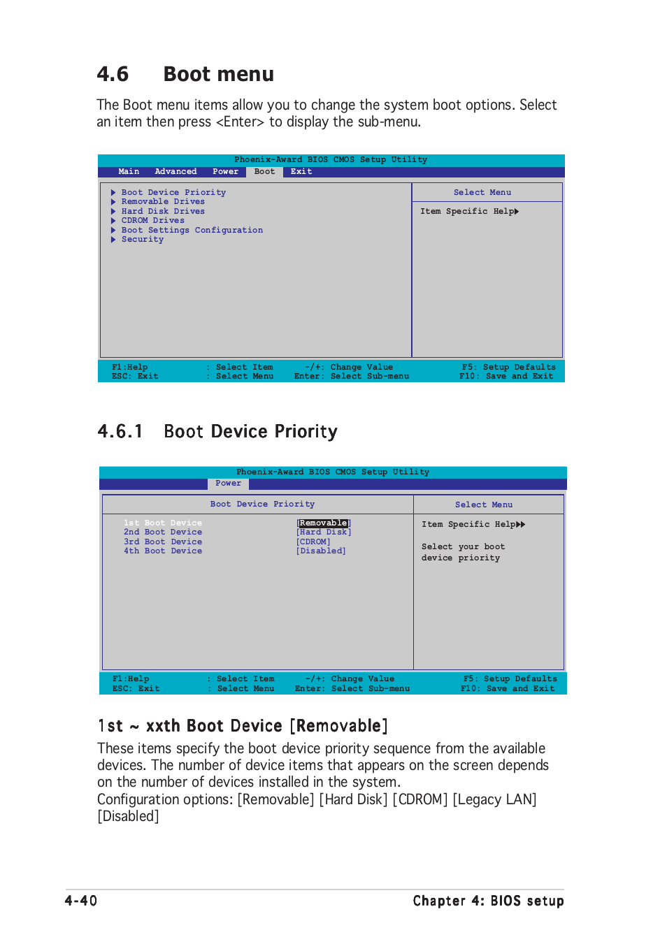 6 boot menu, 1st ~ xxth boot device [removable | Asus A8N-SLI Premium User Manual | Page 115 / 189