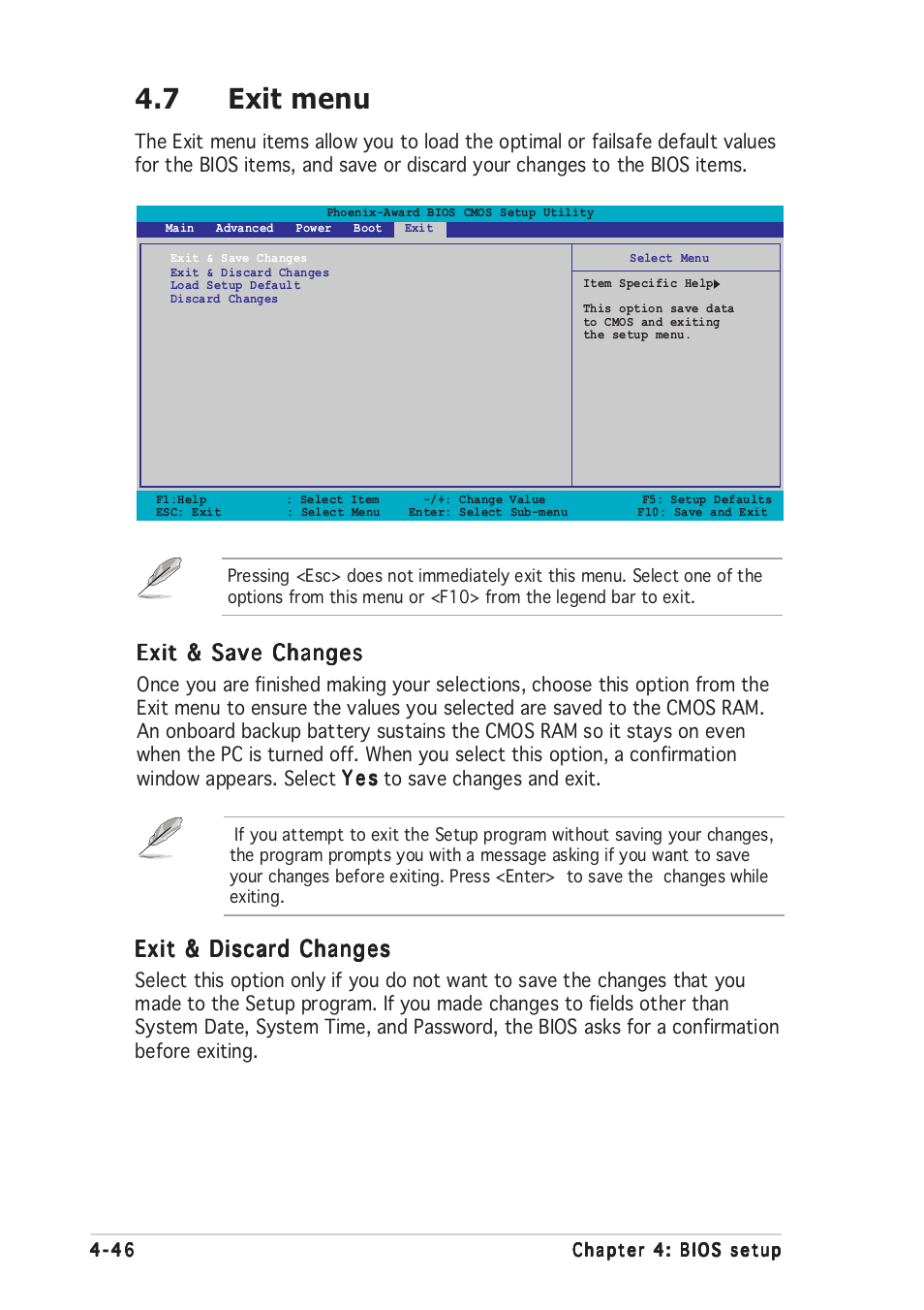 7 exit menu, Exit & save changes, Exit & discard changes | Asus A8N-SLI Premium User Manual | Page 121 / 189