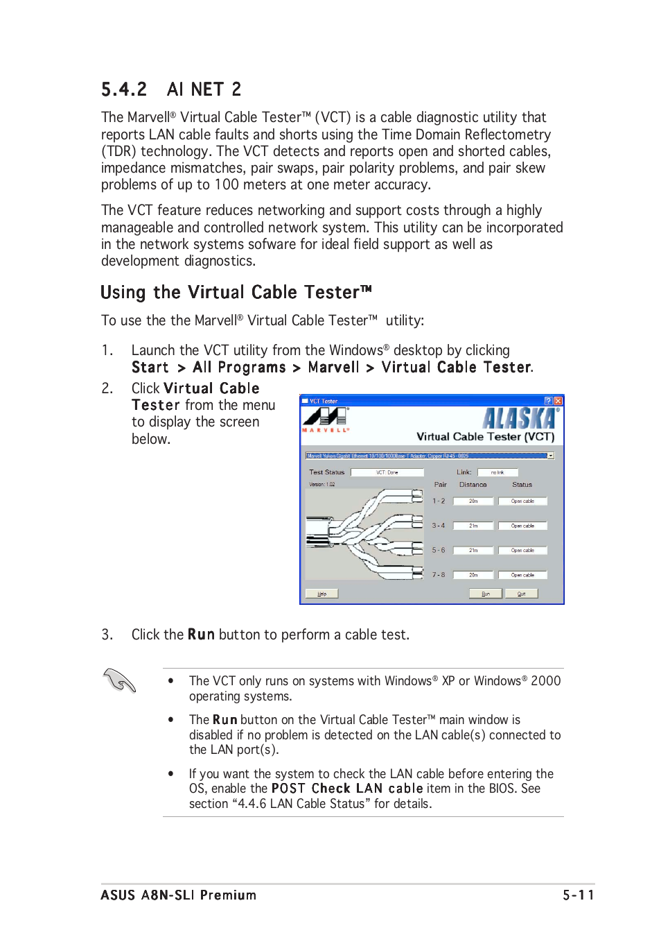 Using the virtual cable tester | Asus A8N-SLI Premium User Manual | Page 136 / 189