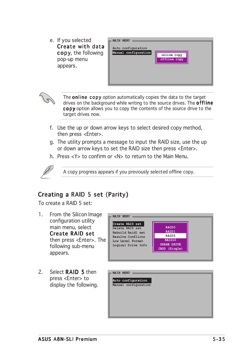 Creating a raid 5 set (parity) | Asus A8N-SLI Premium User Manual | Page 160 / 189