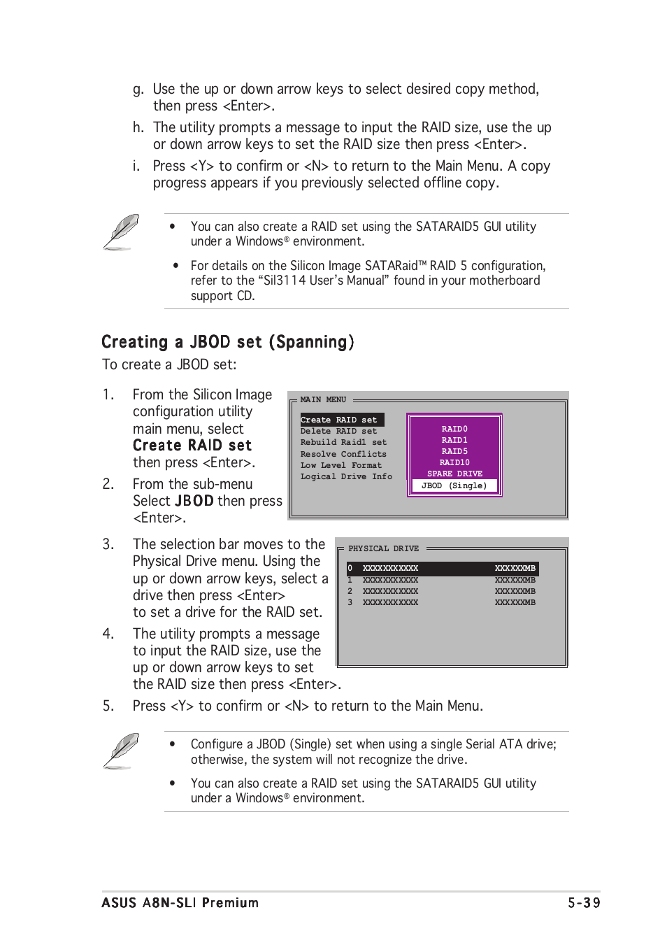 Creating a jbod set (spanning) | Asus A8N-SLI Premium User Manual | Page 164 / 189