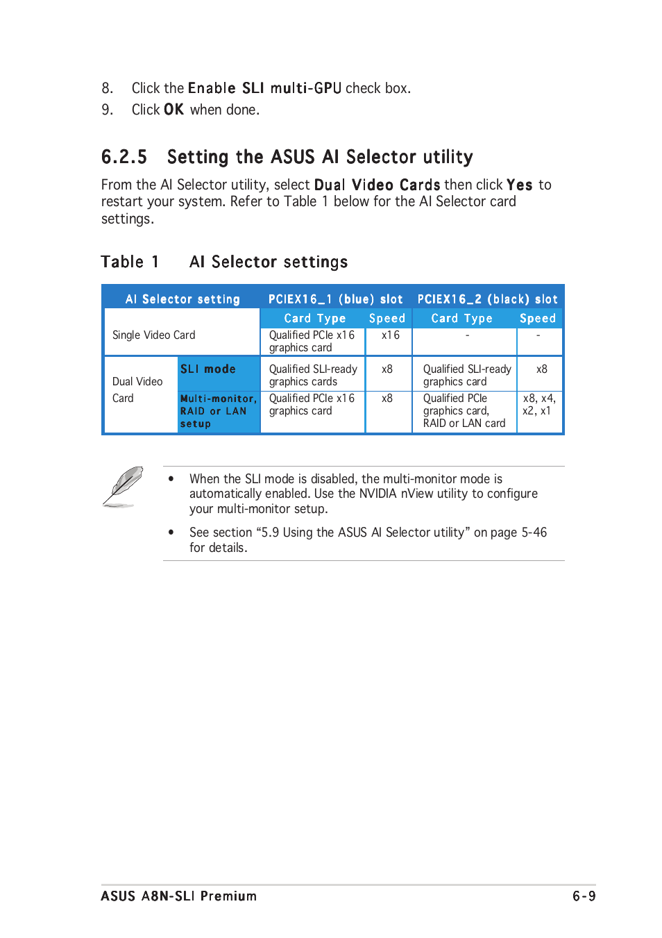 Table 1 | Asus A8N-SLI Premium User Manual | Page 184 / 189