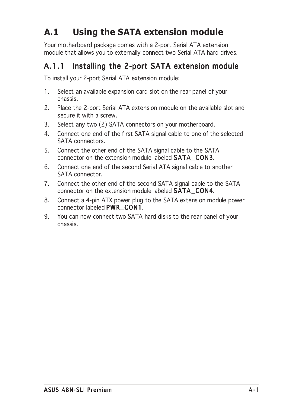 A.1 using the sata extension module, A.1.1 | Asus A8N-SLI Premium User Manual | Page 188 / 189