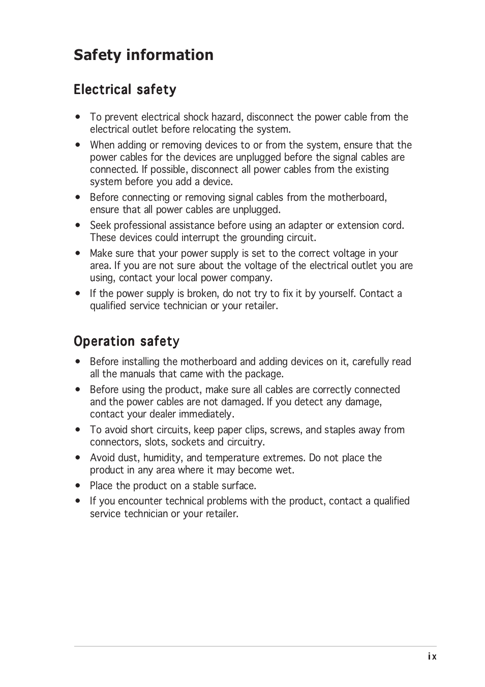 Safety information | Asus A8N-SLI Premium User Manual | Page 9 / 189