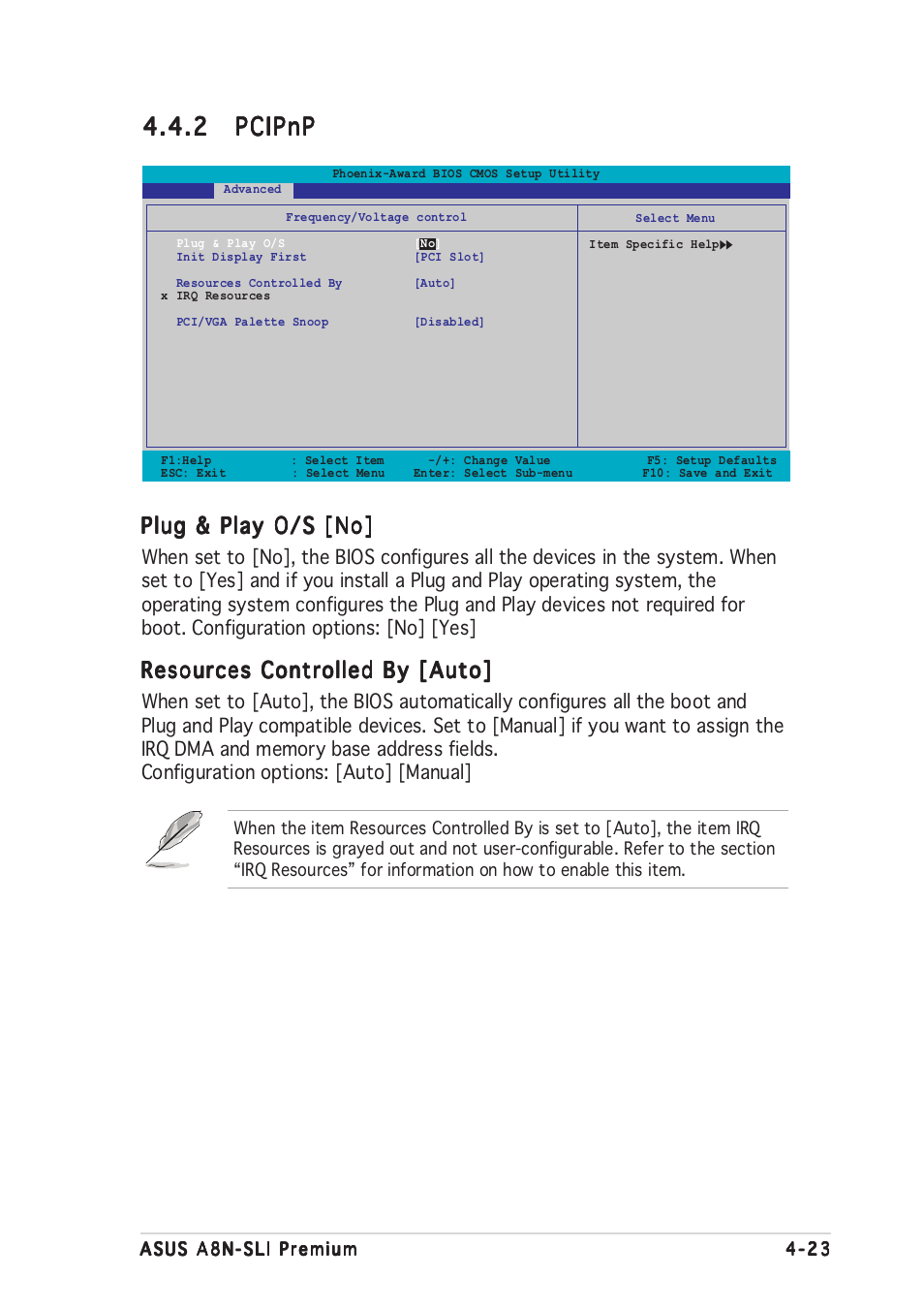 2 pcipnp pcipnp pcipnp pcipnp pcipnp, Plug & play o/s [no, Resources controlled by [auto | Asus A8N-SLI Premium User Manual | Page 98 / 189