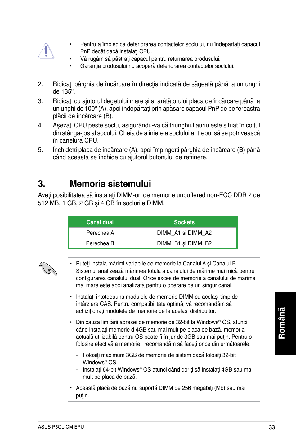 Română | Asus P5QL-VM EPU User Manual | Page 33 / 38