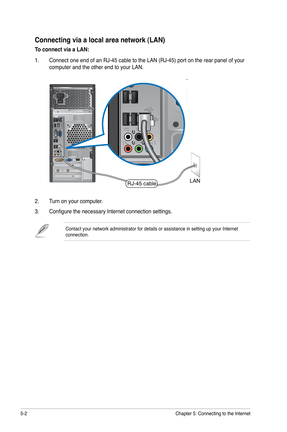 Connecting via a local area network (lan) | Asus CM5675 User Manual | Page 47 / 71