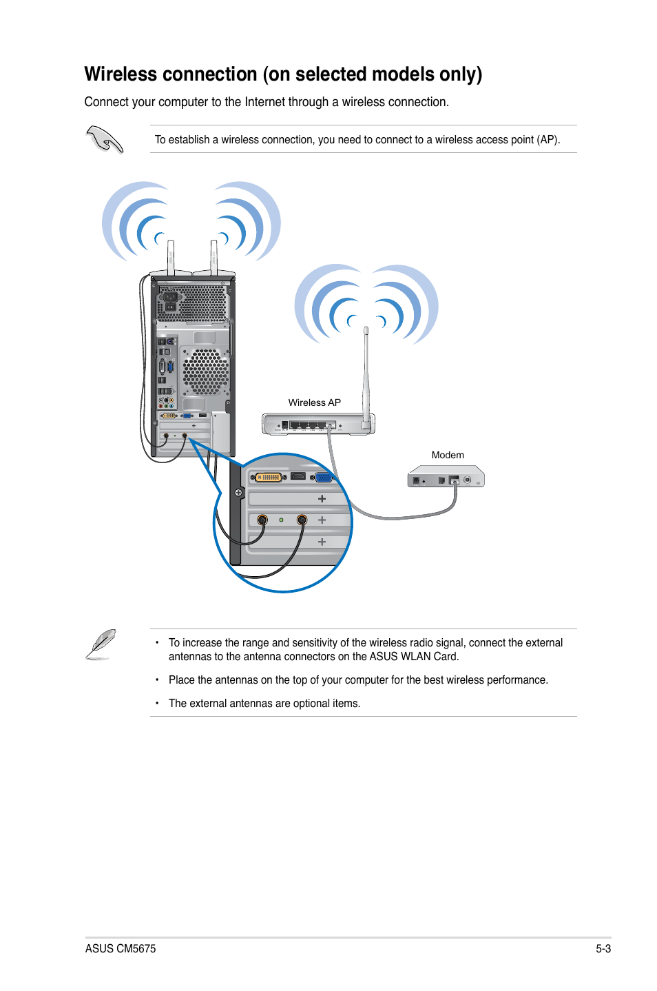 Wireless connection (on selected models only), Wireless connection (on selected models only) -3 | Asus CM5675 User Manual | Page 48 / 71