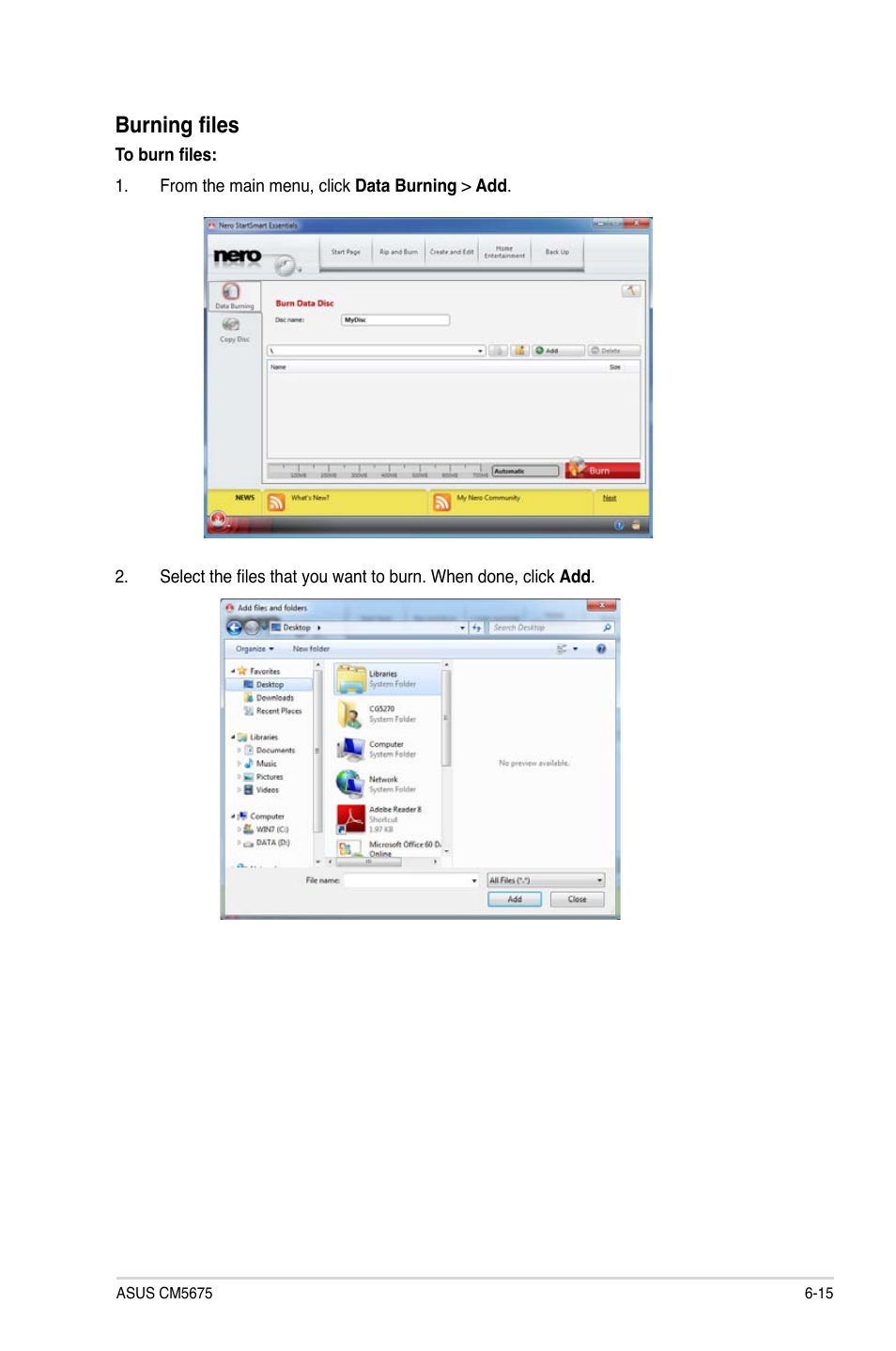 Burning files | Asus CM5675 User Manual | Page 65 / 71