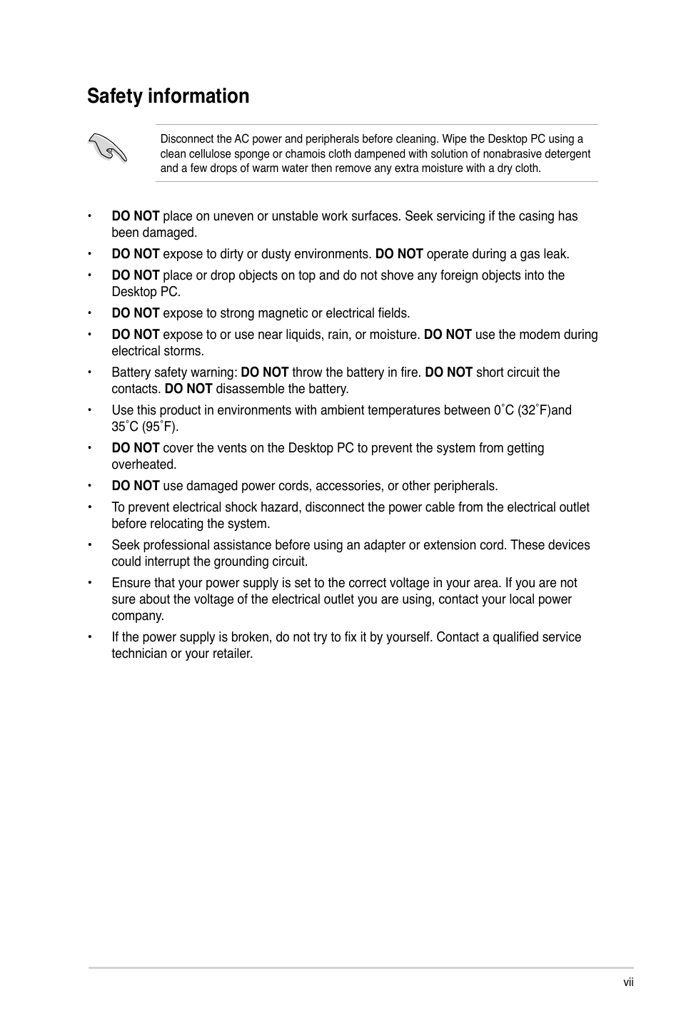 Safety information | Asus CM5675 User Manual | Page 7 / 71