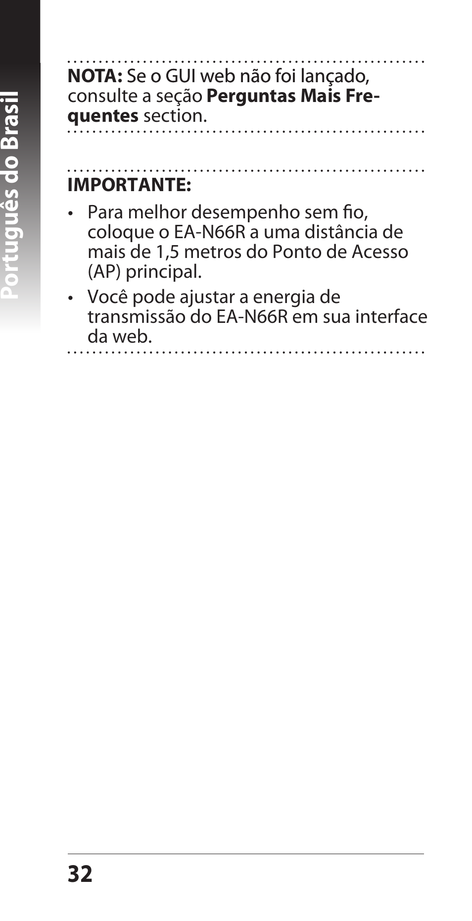32 por tuguês do br asil | Asus EA-N66R User Manual | Page 32 / 43