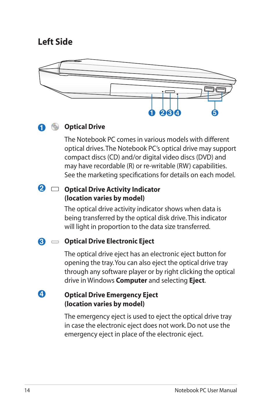 Left side | Asus G53JW User Manual | Page 14 / 30