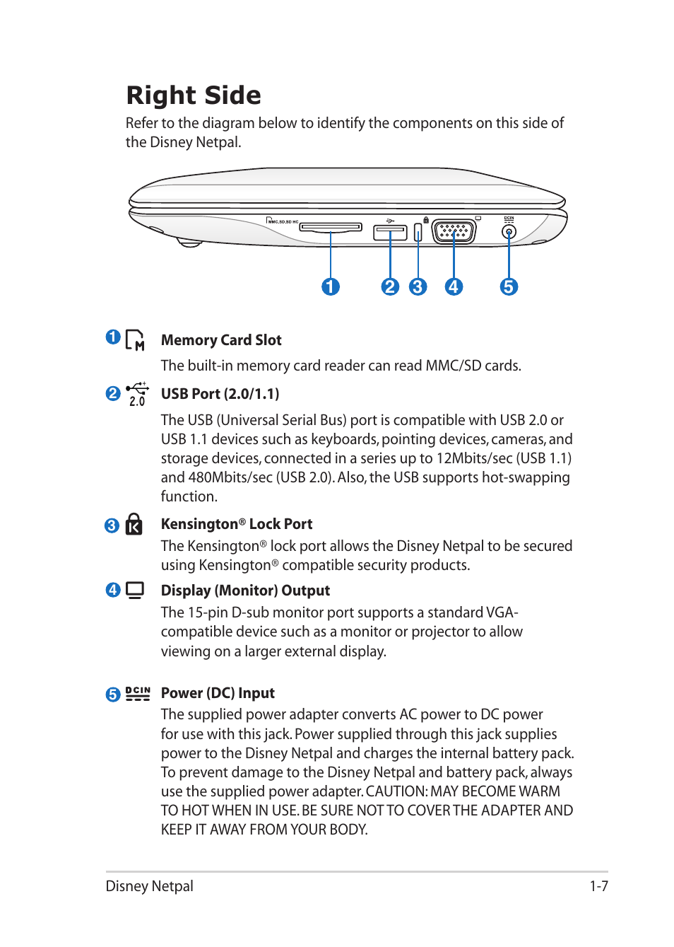 Right side, Right side -7 | Asus Eee PC MK90H User Manual | Page 15 / 68