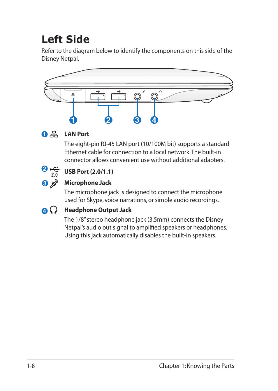 Left side, Left side -8 | Asus Eee PC MK90H User Manual | Page 16 / 68