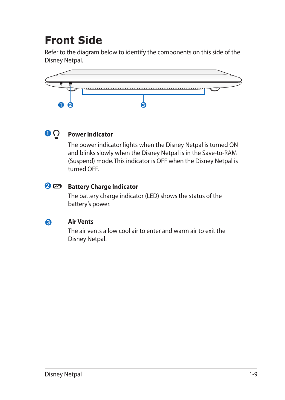 Front side, Front side -9 | Asus Eee PC MK90H User Manual | Page 17 / 68