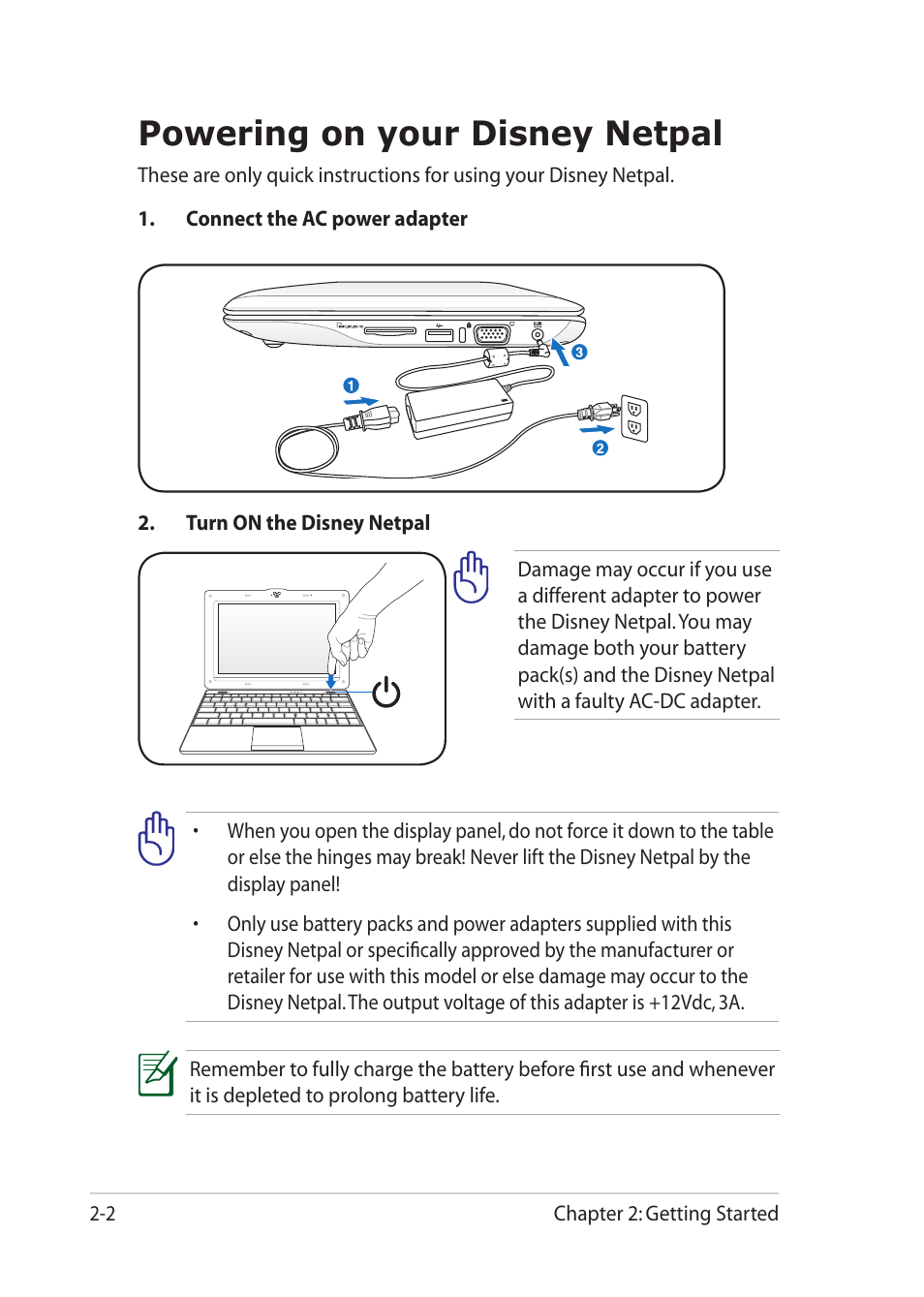 Powering on your disney netpal, Powering on your disney netpal -2 | Asus Eee PC MK90H User Manual | Page 22 / 68