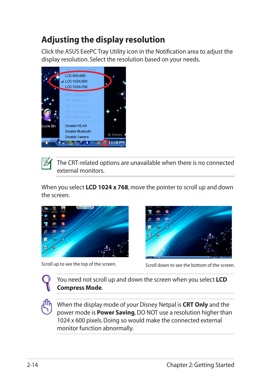 Adjusting the display resolution, Adjusting the display resolution -14 | Asus Eee PC MK90H User Manual | Page 34 / 68