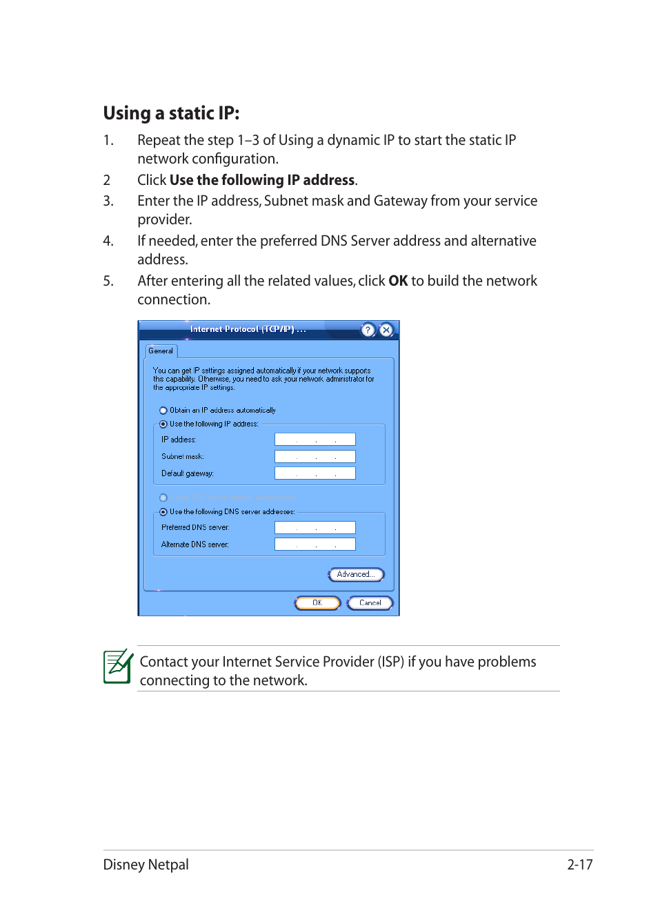 Using a static ip | Asus Eee PC MK90H User Manual | Page 37 / 68