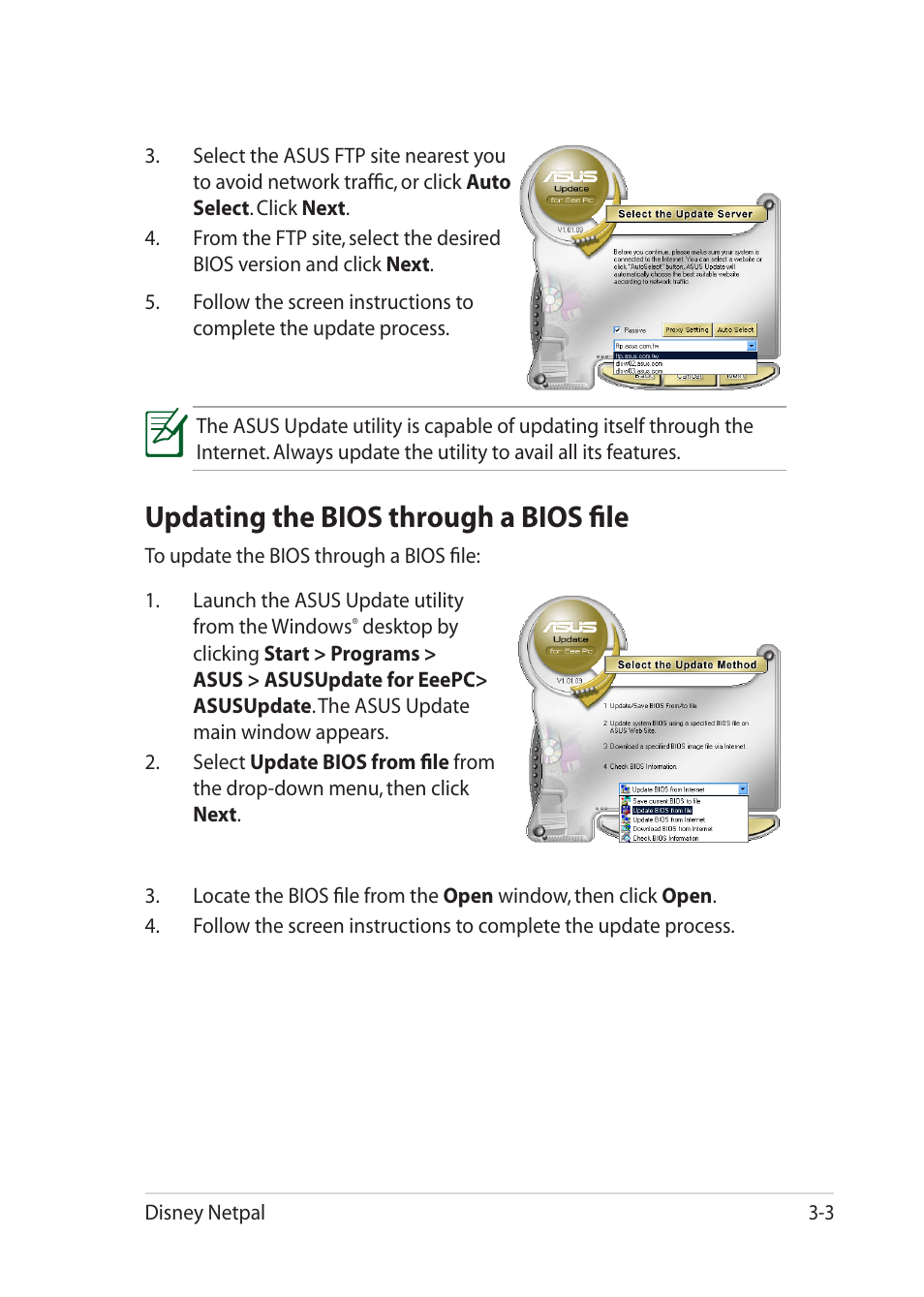 Updating the bios through a bios file, Updating the bios through a bios file -3 | Asus Eee PC MK90H User Manual | Page 41 / 68