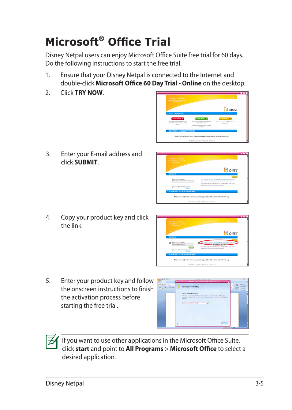 Microsoft® office trial, Microsoft, Office trial -5 | Office trial | Asus Eee PC MK90H User Manual | Page 43 / 68